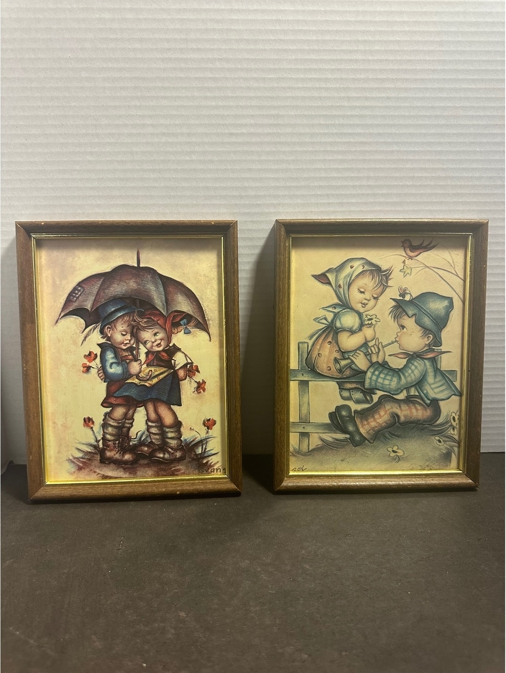 Vintage Evans Hummel Style Children Framed Prints Set of 2,,,, 7x9